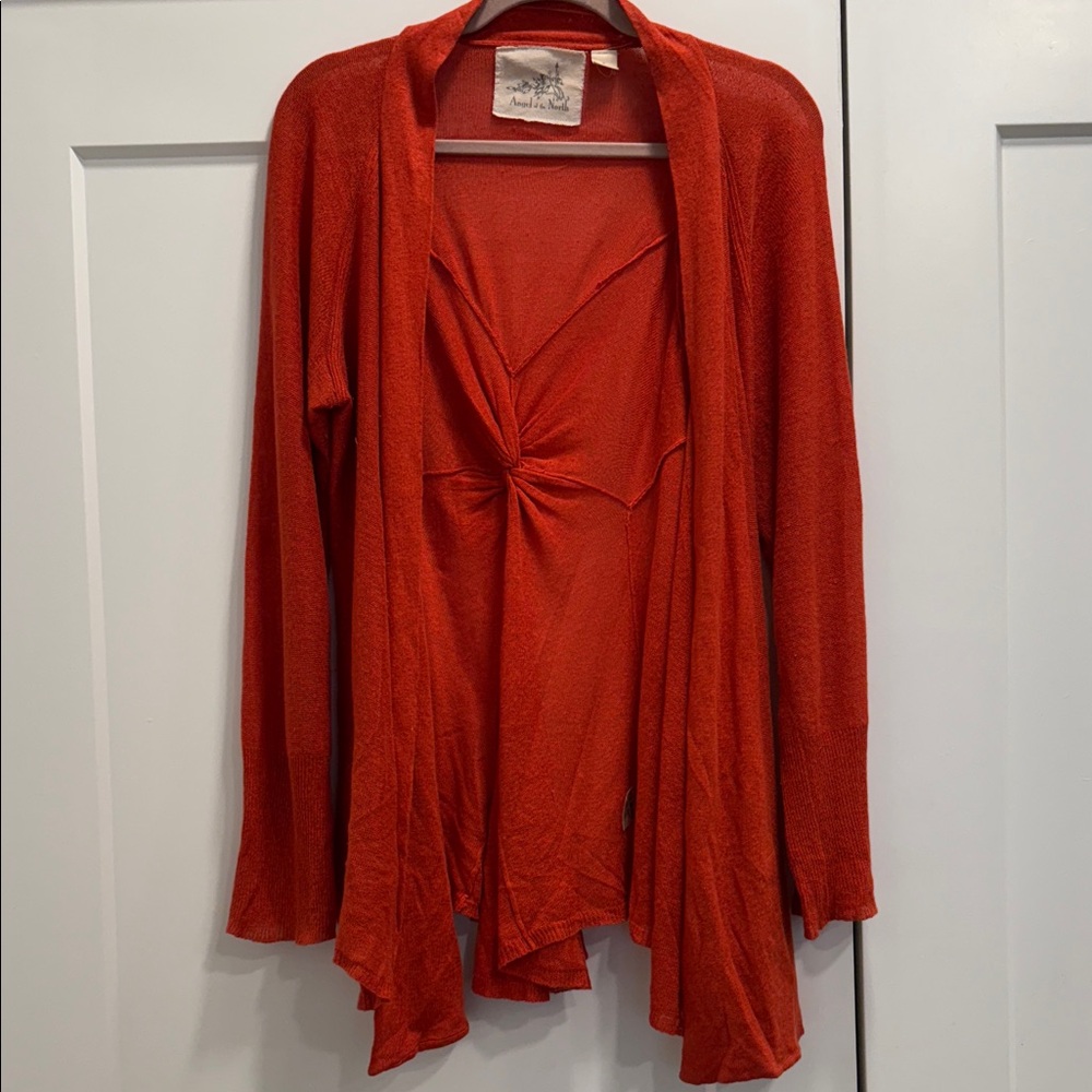 Anthropologie angel of the north linen blend Vibrant Orange Cardigan XL - Picture 2 of 11